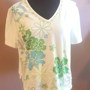 Alfred Dunner V- Neck Summer Floral Tee PXL